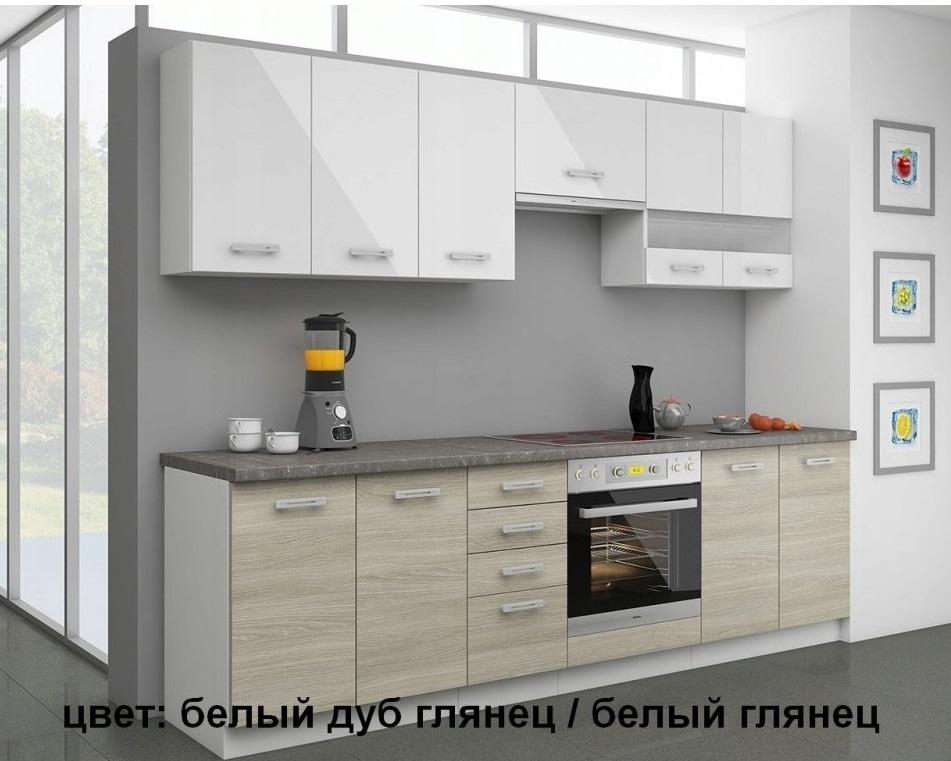 Кухня EvoGloss P-308 Дуб / белый купить в Беларуси Сапермебель