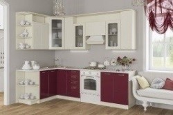 Угловая кухня Виола - бордо глянец / ваниль производство Артём-мебель