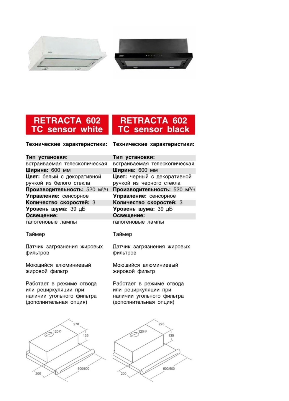 Кухонные телескопические вытяжки RETRACTA 602 в Беларуси недорого. Каталог и цены